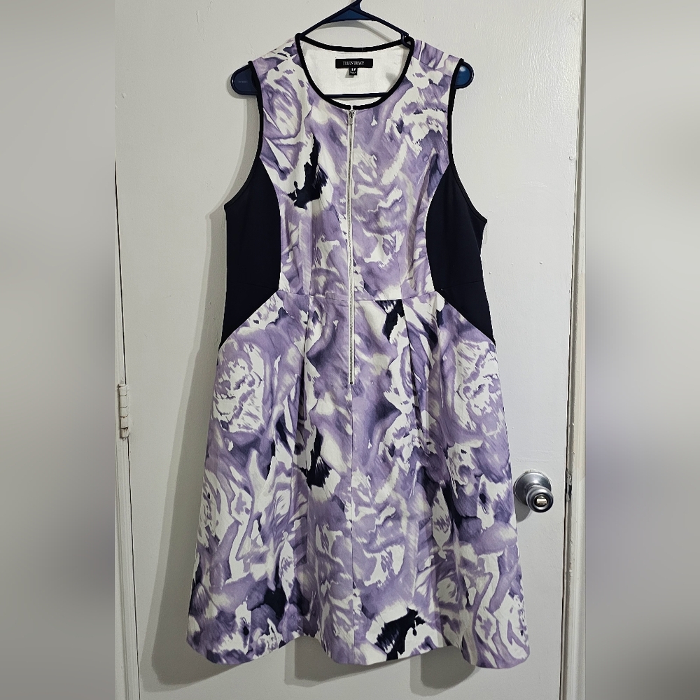 Ellen Tracy Women’s 16W Dress Purple Sleeveless V-Neck A Line Fit & Flare Pocket